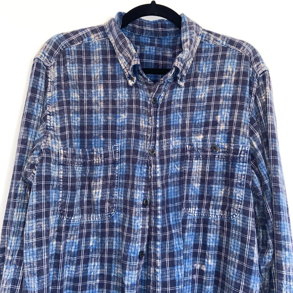 Vintage blue plaid acid tie dye flannel - Picture 3 of 4